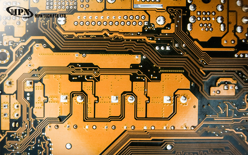 Close-up of PCB circuitry used for IC chipset integration.