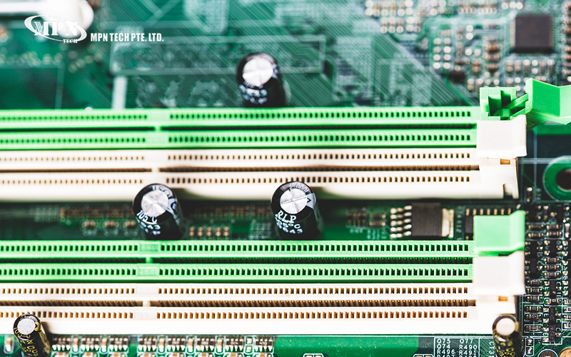 A vertical PCB card edge connectors for electronic assembly.