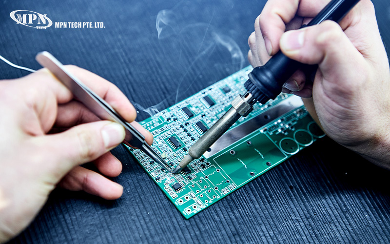 person assembling PCB