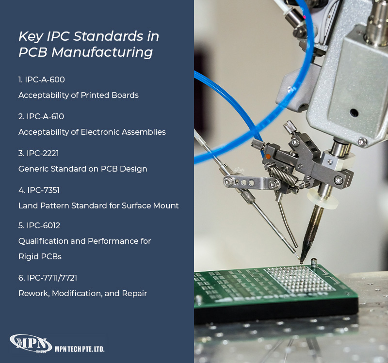 key IPC standards in PCB manufacturing infographic
