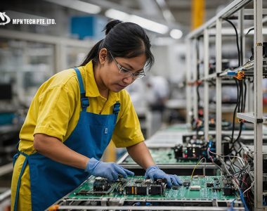 MPN Tech technician assembling a full production PCB batch.