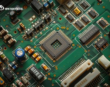 Close-up of components mounted on an MPN Tech circuit board.