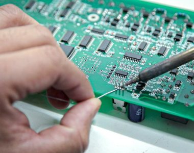 Technician-soldering-SMD-components-onto-a-PCB-board